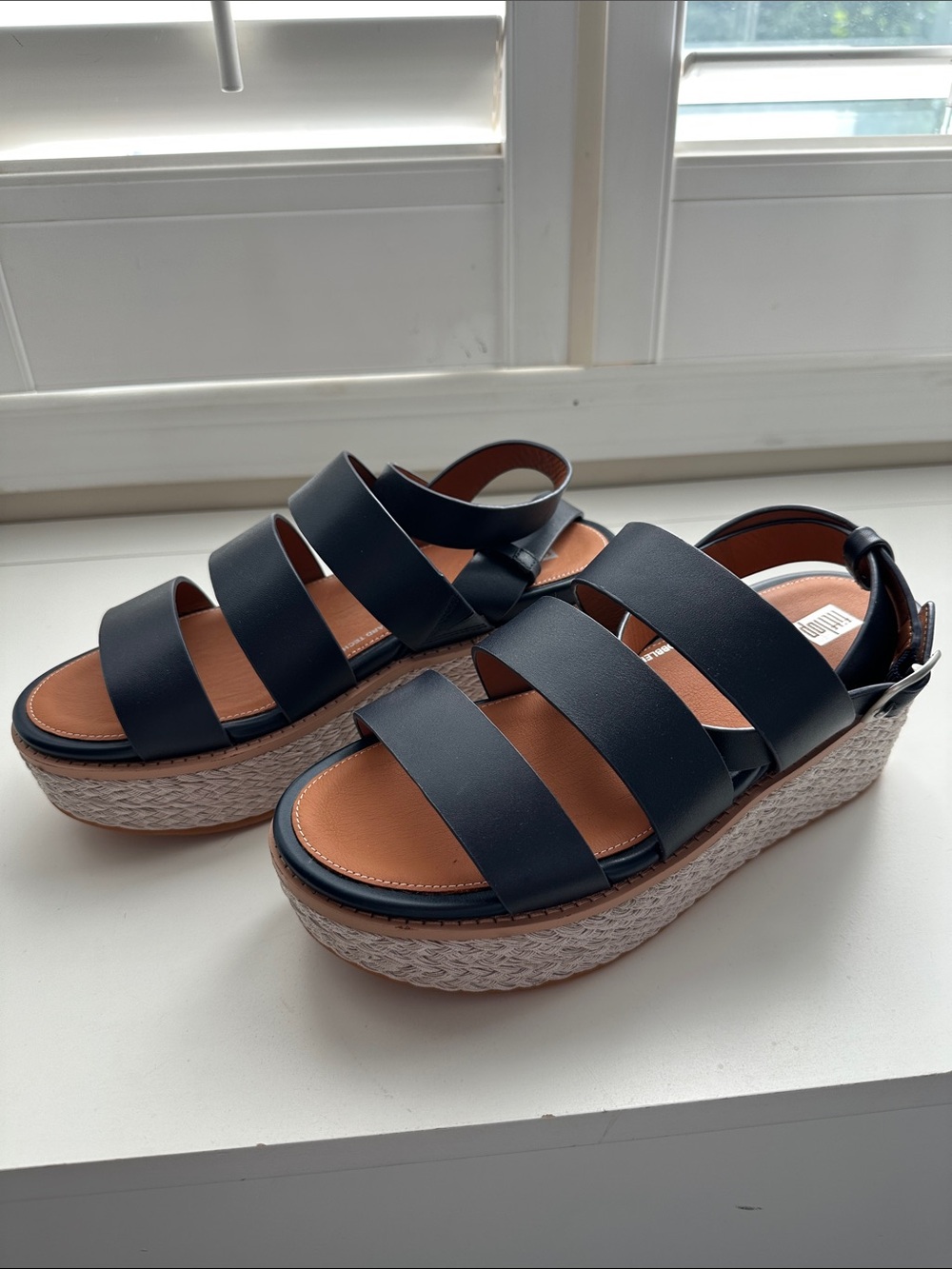 FitFlop Eloise Back Strap espadrille platform wedge sandals. Navy and NWOT!
